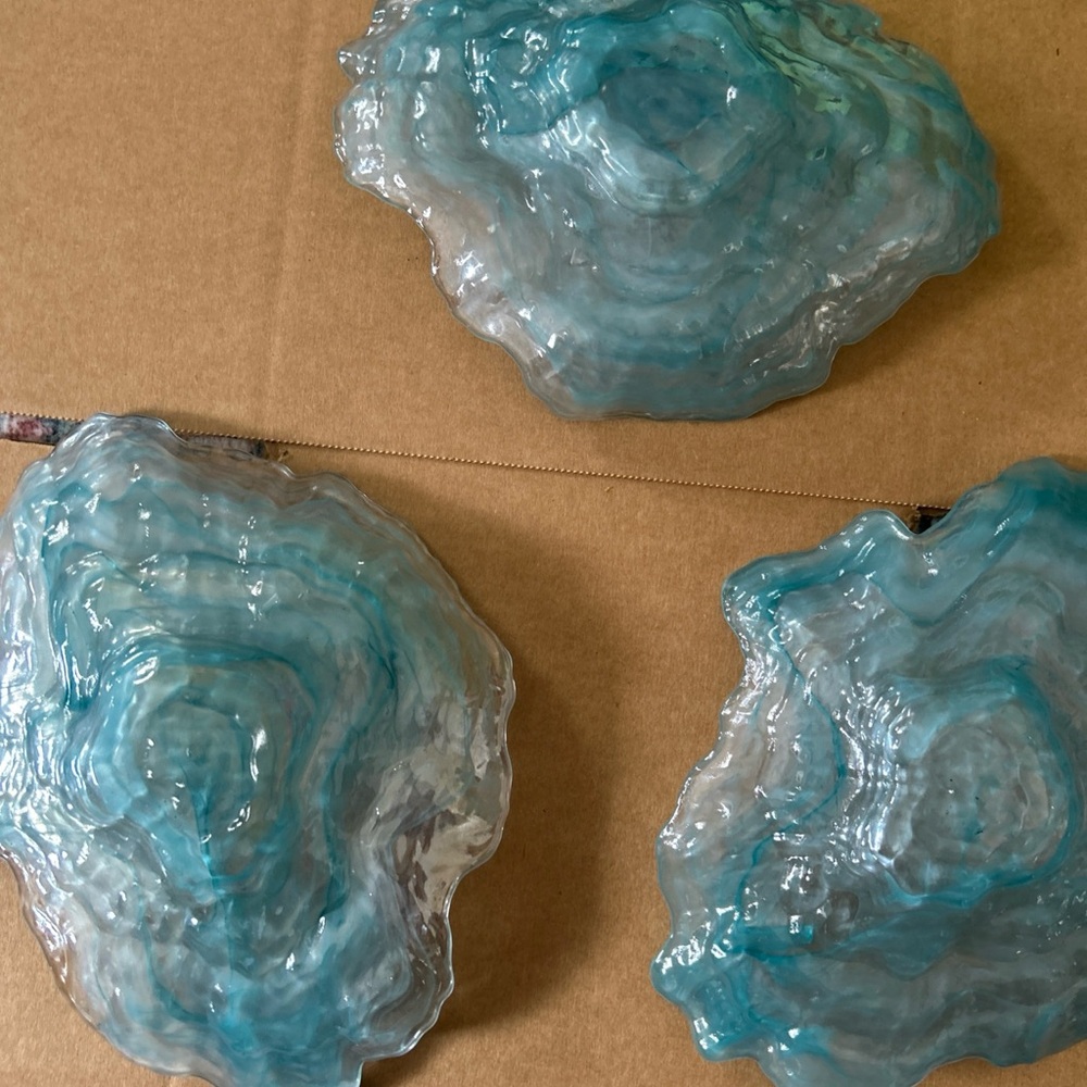 Blue glass oyster shaped dishes 3